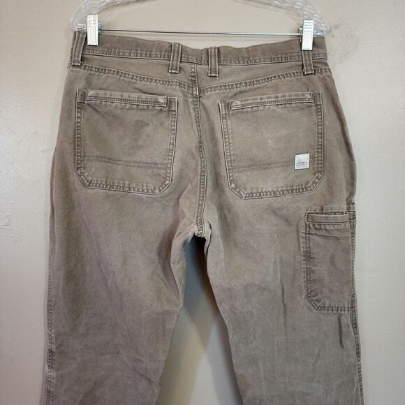 Eddie Bauer Mens Canvas Work Jeans Size 34 x 34 Beige Straight Leg - Picture 10 of 11